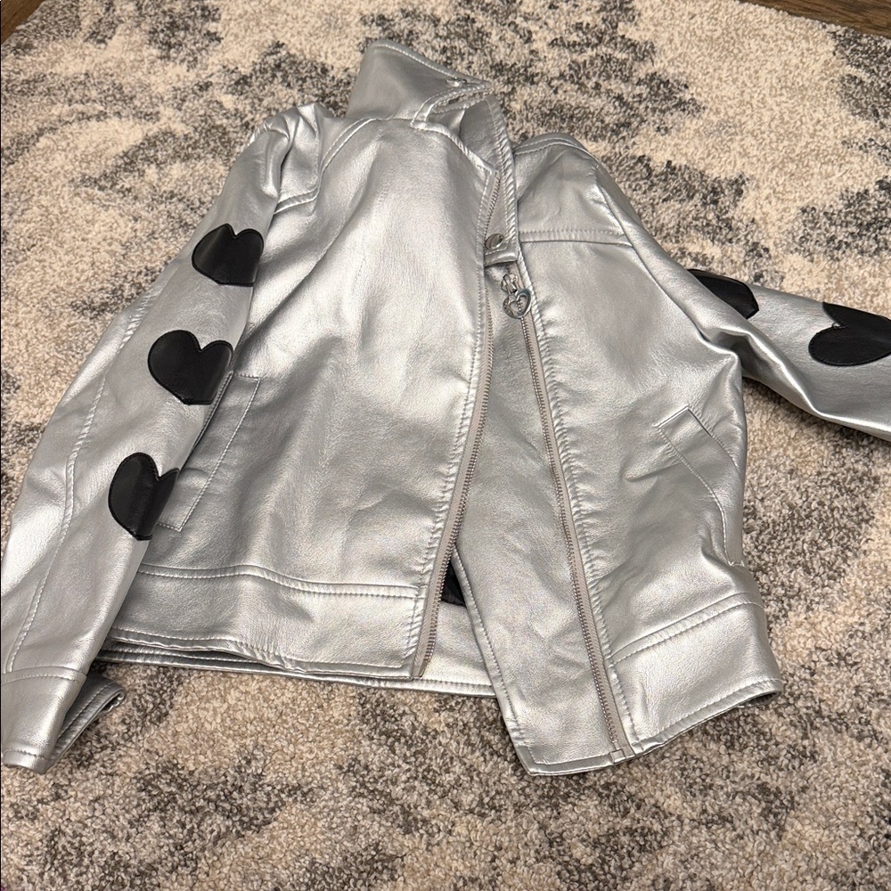Limited Too Silver Jean Jacket with Black Heart Accents